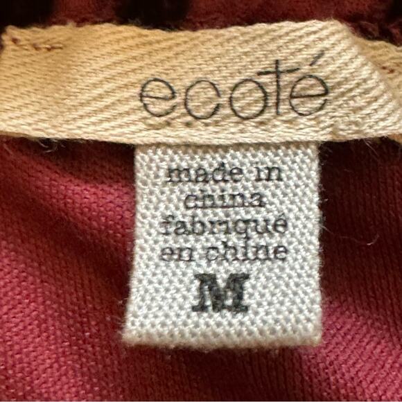 Ecote burgundy pleaded a-line long sleeve mini dress size medium M b18 - Picture 2 of 4